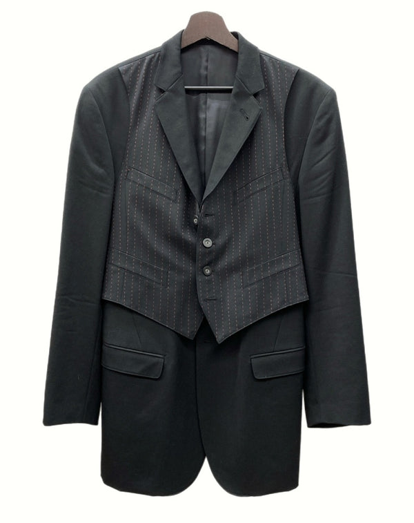 ジャンポールゴルチエ Jean Paul GAULTIER HOMME オム WOOL JACKET ベスト ドッキング ウール ジャケット テーラード 黒 サイズ 48 ジャケット ストライプ ブラック 104MT-990