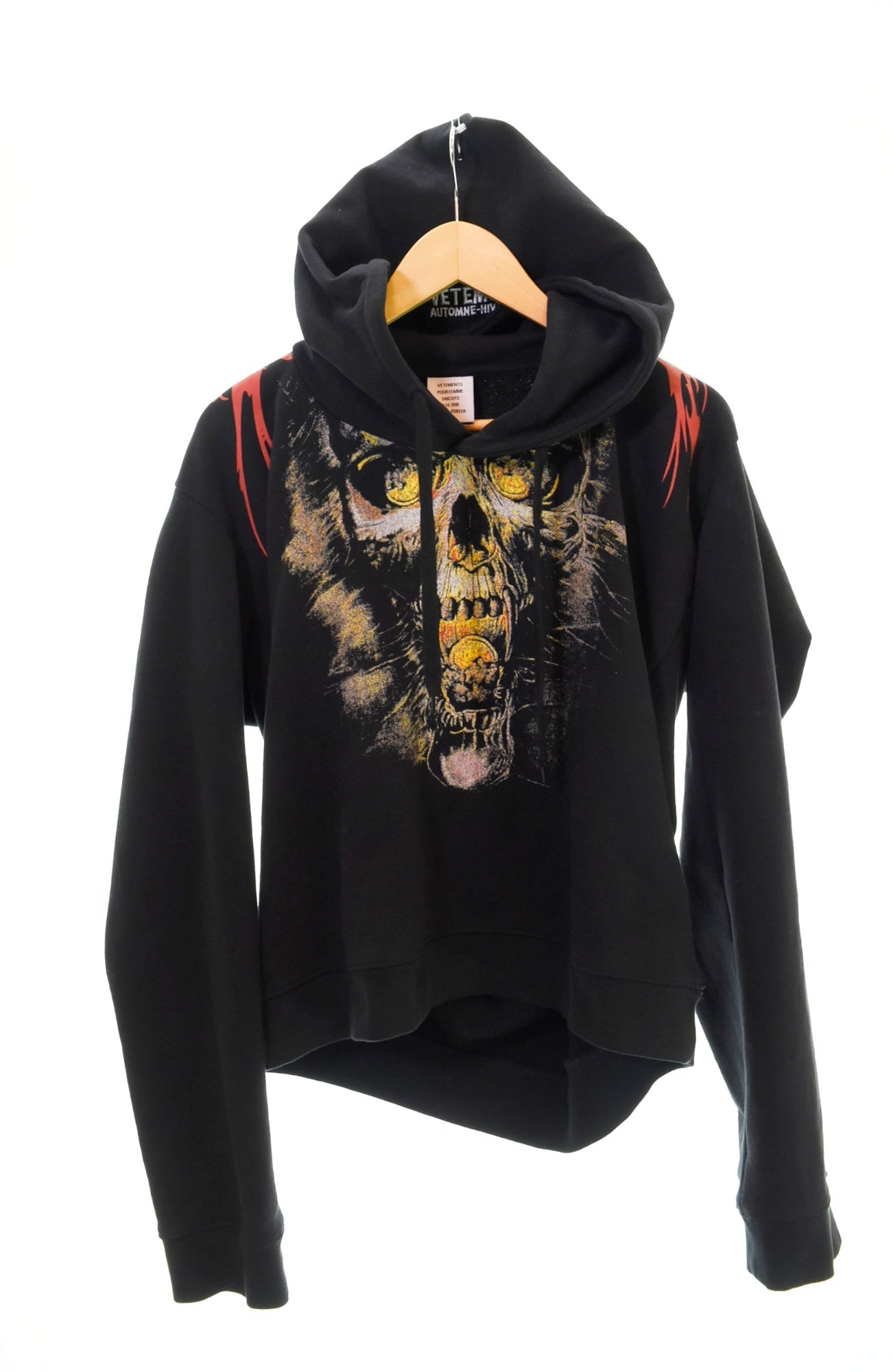 ヴェトモン VETEMENTS Misplaced Shoulder Skull Print Sweatshirt スカルプリント スウェットシャツ  プルオーバー パーカー黒 WAH18TR8 パーカ ブラック Sサイズ 103MT-1289