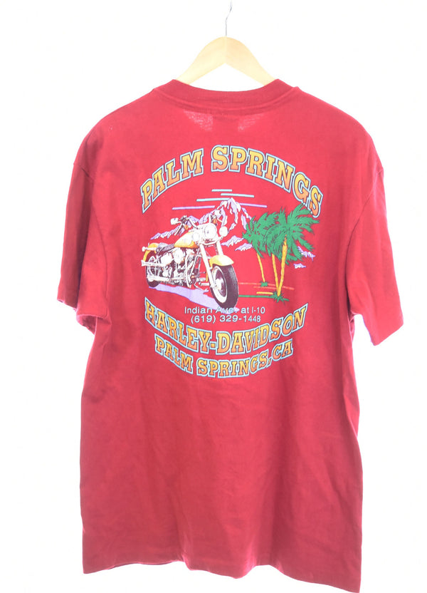 ハーレーダビッドソン Harley-Davidson Hanes ヘインズ USA製 両面プリント 半袖Tシャツ Tシャツ レッド Lサイズ 103MT-2979