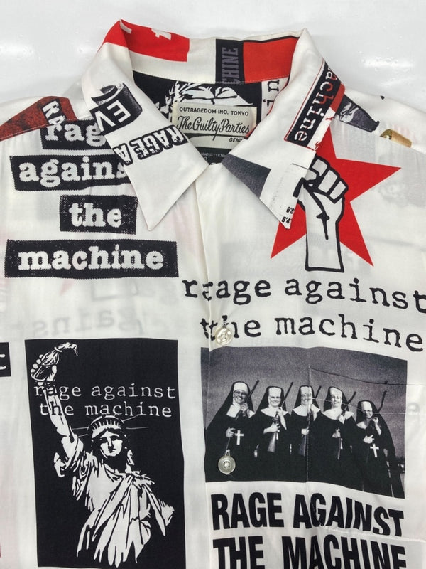 ワコマリア WACKO MARIA OPENCOLOR SHIRT オープンカラー シャツ RAGE AGAINST THE MACHINE ハワイアン アロハ 開襟 半袖 白 ホワイト 半袖シャツ 総柄 マルチカラー Mサイズ 104MT-2329