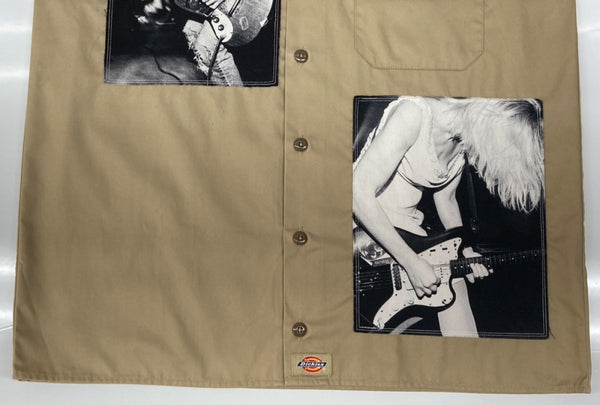 タカヒロミヤシタザソロイスト TAKAHIROMIYASHITATheSoloist. × Charles Peterson × Dickies WORK SHIRT ワーク シャツ ボタン パッチワーク 長袖 薄茶 sds.0001 ジャケット 総柄 ベージュ Mサイズ 104MT-1639