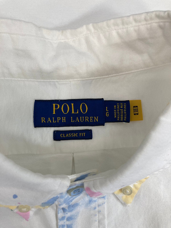 ラルフローレン RalphLauren ポロ POLO ボタンダウンシャツ ペイント カジュアルシャツ 白 長袖シャツ ホワイト Lサイズ 101MT-3327