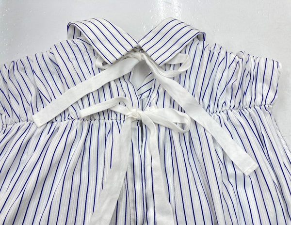 コムデギャルソン COMME des GARCONS トリコ tricot 15SS 16SS 薔薇 ROSE バラ ローズ 花 丸襟 ギャザー ブラウス バックリボン BLUE 青 WHITE 白 TQ-B007 ノースリーブ ストライプ ホワイト Mサイズ 104LT-107