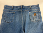 カーハート Carhartt Denim Pants デニムパンツ ジーンズ テーパード 青 USA製 アメリカ製 B160 DST デニム ブルー W44×L34 101MB-666