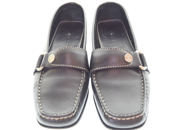 セリーヌ Céline メタルロゴ ボタン ステッチレザー 37C レディース靴 ローファー ブラック 103S-1202