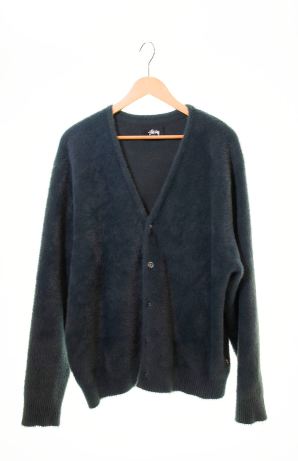 ステューシー   stussy  shaggy cardigan シャギーカーディガン 緑 117094 カーディガン 無地 グレー LLサイズ 103MT-672