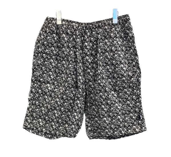 ステューシー STUSSY 19ss Bones Beach Short 80's復刻 スカル ボーン 総柄 ビーチショーツ ショートパンツ ハーフパンツ ブラック Mサイズ 101MB-611