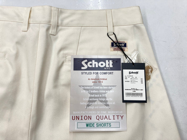 ショット SCHOTT TC DOUBLE PLEATED SHORTS  TC ダブル プリ―ツ ショーツ 生成り 無地 3126039 ハーフパンツ ベージュ XLサイズ 104MB-272