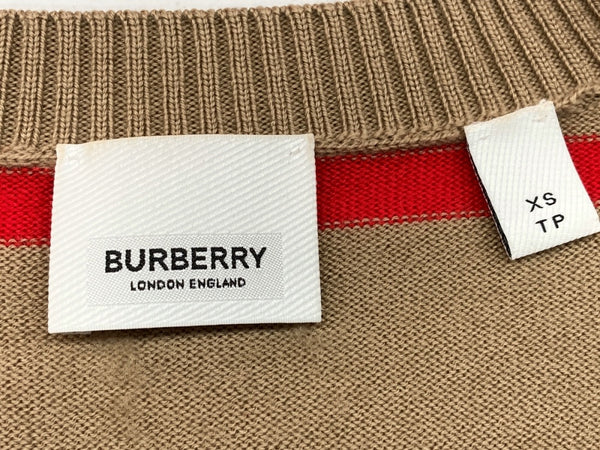 バーバリー Burberry ボーダー ニット セーター ウール Vネック 長袖 フロントボタン ARCHIVE BEIGE 8016169 カーディガン ストライプ ベージュ XSサイズ 104LT-19