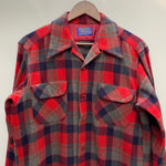 【曜日割引対象外】 ペンドルトン PENDLETON 70's 開襟シャツ シャドーチェック ウール 長袖シャツ レッド Mサイズ 201MT-4399 VB