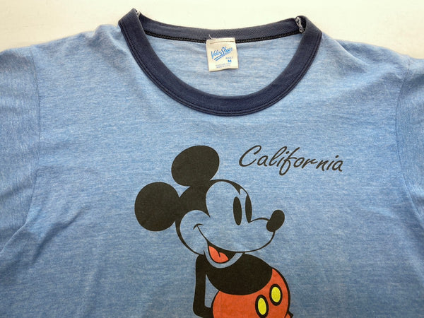 ヴィンテージ VINTAGE ITEM 90's Disney ディズニー ミッキー カリフォルニア Velva Sheen ベルバシーン リンガーT 青 Tシャツ キャラクター ブルー Mサイズ 104MT-408