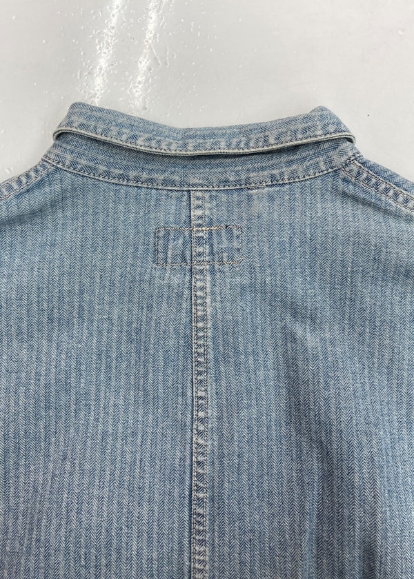 ダブルアールエル RRL 90s COVERALL JACKET カバーオール ジャケット 三ツ星タグ ヘリボーン USA製 Ralph Lauren 青 ジャケット ロゴ ブルー Mサイズ 104MT-1362