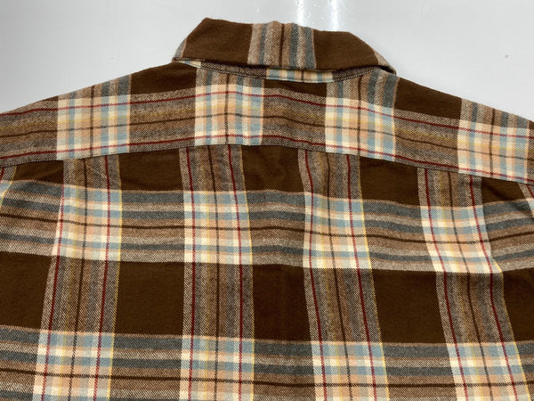 ダブルアールエル RRL 90s 90年代 三ツ星タグ フランネル ネルシャツ オープンカラー 開襟 ボックスカット 茶色 長袖シャツ チェック ブラウン 104MT-2016