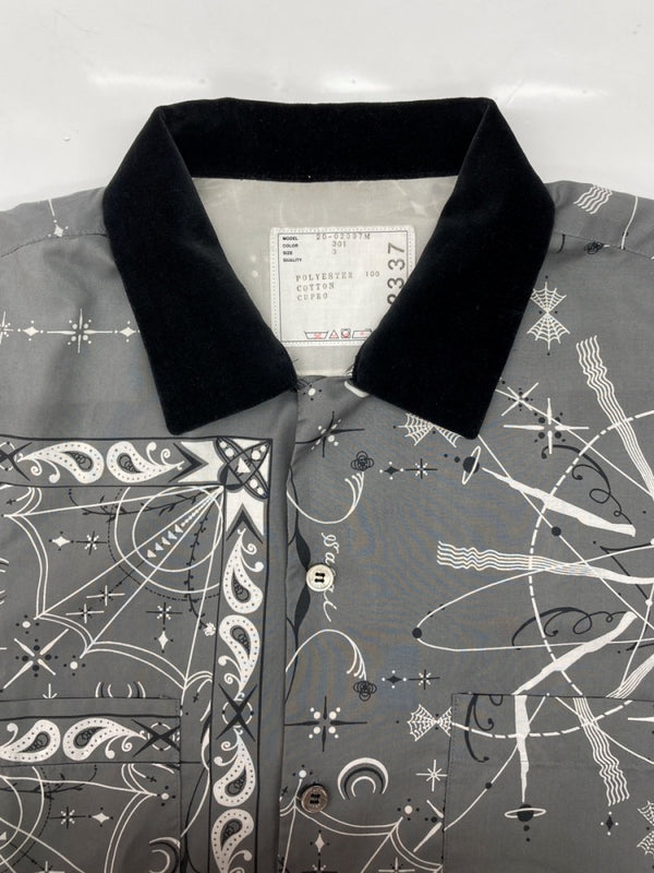 サカイ sacai 20SS × Dr Woo ドクター ウー Bandana Print Shirt バンダナ アロハ プリント シャツ 開襟 半袖 灰 20-02337M サイズ 3 半袖シャツ 総柄 グレー 104MT-1708