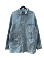 ダブルアールエル RRL 90s COVERALL JACKET カバーオール ジャケット 三ツ星タグ ヘリボーン USA製 Ralph Lauren 青 ジャケット ロゴ ブルー Mサイズ 104MT-1362