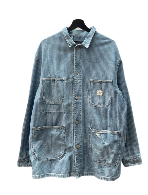 ダブルアールエル RRL 90s COVERALL JACKET カバーオール ジャケット 三ツ星タグ ヘリボーン USA製 Ralph Lauren 青 ジャケット ロゴ ブルー Mサイズ 104MT-1362