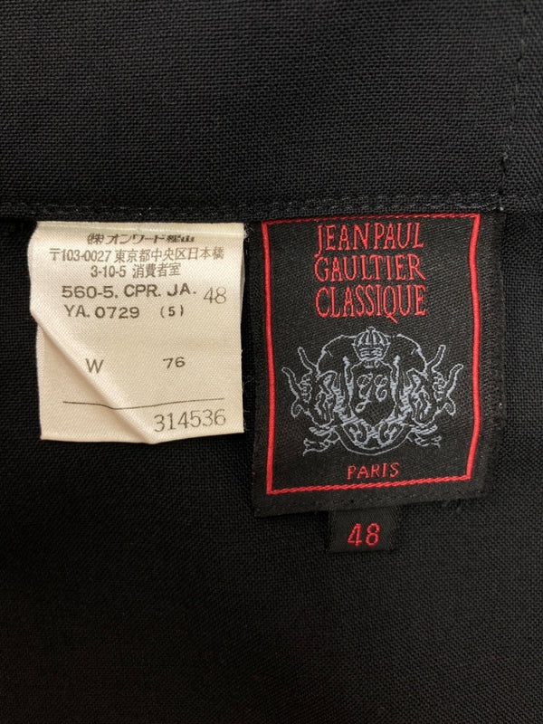 ジャンポールゴルチエ Jean Paul GAULTIER CLASSIQUE WOOL WIDE PANTS ウール ワイド パンツ 変形 スカート ジップフライ ズボン 黒 無地 スラックス ブラック サイズ 48 104MB-284