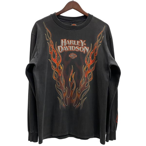 【曜日割引対象外】 ハーレーダビッドソン HARLEY-DAVIDSON 90's V FLAME USA製 フレイムパターン ロンT ブラック Mサイズ 201MT-4597 VB