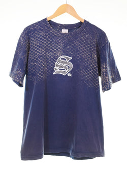 ステューシー STUSSY OLD STUSSY リメイク ブリーチ 斜め格子柄 Sロゴ 00'S 200年代 USA Tシャツ ネイビー Lサイズ 103MT-2902