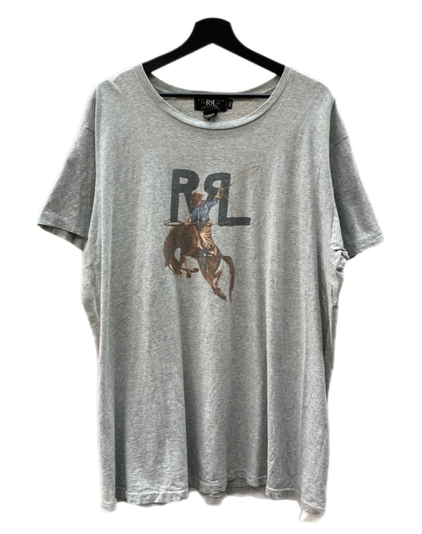 ダブルアールエル RRL 90s COWBOY T-SHIRT カウボーイ Tシャツ ロデオ 半袖 USA製 三ツ星タグ Ralph Lauren 灰 Tシャツ プリント グレー 2XLサイズ 104MT-1484