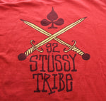 ステューシー STUSSY 90's オールド ステューシー OLD STUSSY 92 STUSSY TRIBE 袖裾 シングルステッチ MADE IN USA 黒タグ L Tシャツ レッド 103MT-3392
