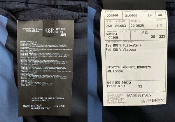 プラダ PRADA TAILORED JACKET テーラード ジャケット シングル スーツ 青 サイズ 48R ジャケット 無地 ブルー 104MT-1642