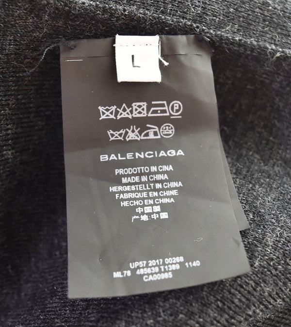バレンシアガ BALENCIAGA 17AW Vネック チルデンニット 2017 ロゴ セーター グレー Lサイズ 103MT-2936