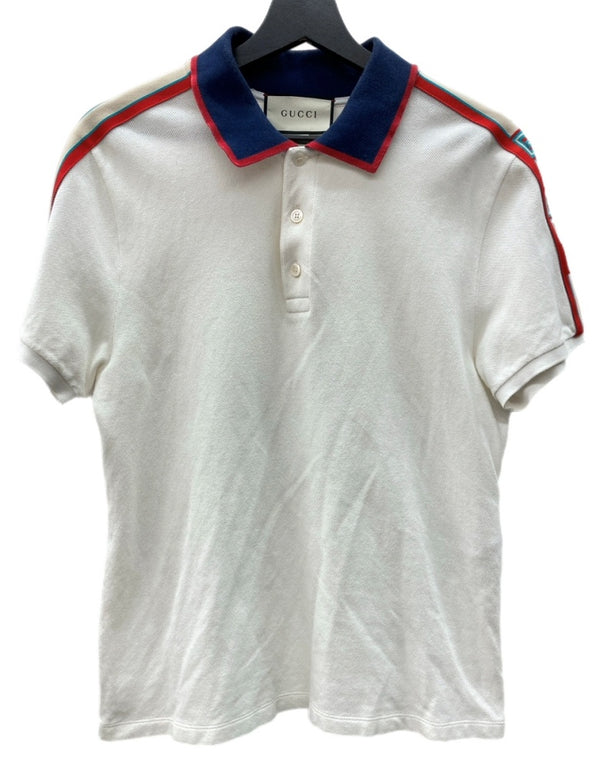 グッチ GUCCI 19SS Stretch Cotton Piquet Polo ストレッチ コットン ピケ アームロゴ バイカラー イタリア製 WHITE 白 500972-X9M38 半袖ポロシャツ ライン ホワイト Lサイズ 104LT-217