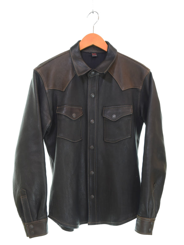 フラットヘッド THE FLAT HEAD ディアスキンレザーシャツ 鹿革  40 長袖シャツ ブラック 103MT-3251