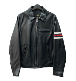 ステューシー STUSSY Schott ショット コラボ シングル ライダース レザー 革ジャン ラムレザー 羊革 USA製 黒 7547 サイズ 38 ジャケット ライン ブラック 104MT-2077