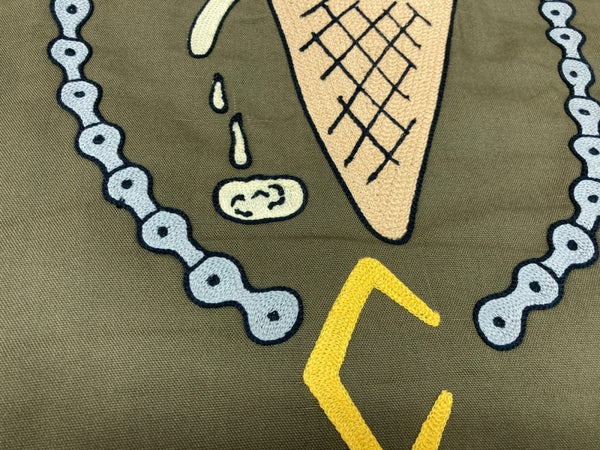 ステューシー STUSSY × チャレンジャー CHALLENGER Blend Ice Cream Work Vest ブレンド アイスクリーム ワーク キルティング バック刺繍 KHAKI 緑 ベスト ワンポイント カーキ Lサイズ 104MT-1752