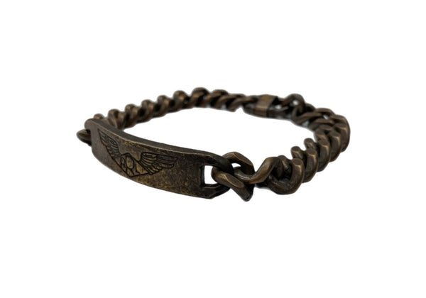 ダブルアールエル RRL ID CHAIN BRACELET チェーンブ レスレット USA製  Ralph Lauren ラルフローレン サイズL 茶 メンズジュエリー・アクセサリー ブレスレット ロゴ ブラウン 104A-60
