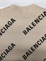 バレンシアガ BALENCIAGA LOGO SWEATER ロゴ セーター クルーネック スラッシュロゴ オーバーサイズ ニット 長袖 厚手 白 セーター 総柄 ホワイト XSサイズ 104MT-2294