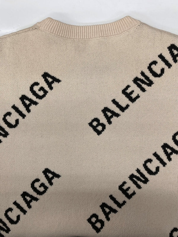 バレンシアガ BALENCIAGA LOGO SWEATER ロゴ セーター クルーネック スラッシュロゴ オーバーサイズ ニット 長袖 厚手 白 セーター 総柄 ホワイト XSサイズ 104MT-2294