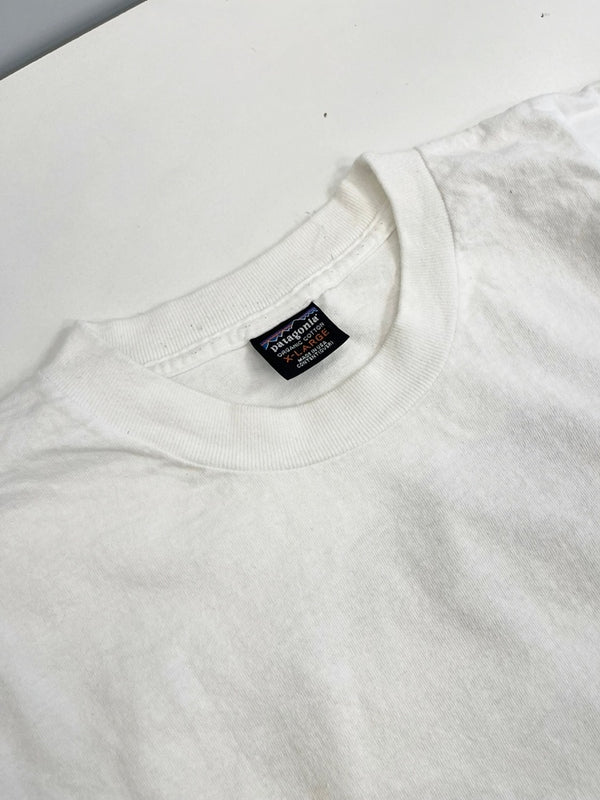 パタゴニア PATAGONIA 90s Vintage ヴィンテージ USA製 surfboards サーフボード ロゴプリント 長袖カットソー 白 XL ロンT ホワイト LLサイズ 101MT-4714