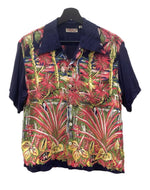 サンサーフ SUN SURF HAWAIIAN SHIRT ハワイアン シャツ アロハシャツ オープンカラー 開襟 半袖 ENCHANTING WATERFALLS 紺 M32181 B 半袖シャツ 花・植物 ネイビー Sサイズ 104MT-1746
