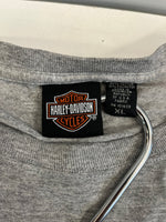 ハーレーダビッドソン HARLEY DAVIDSON 00's ©2004 シールドロゴ プリント モーターサイクル 袖プリント XL ロンT グレー LLサイズ 101MT-4110