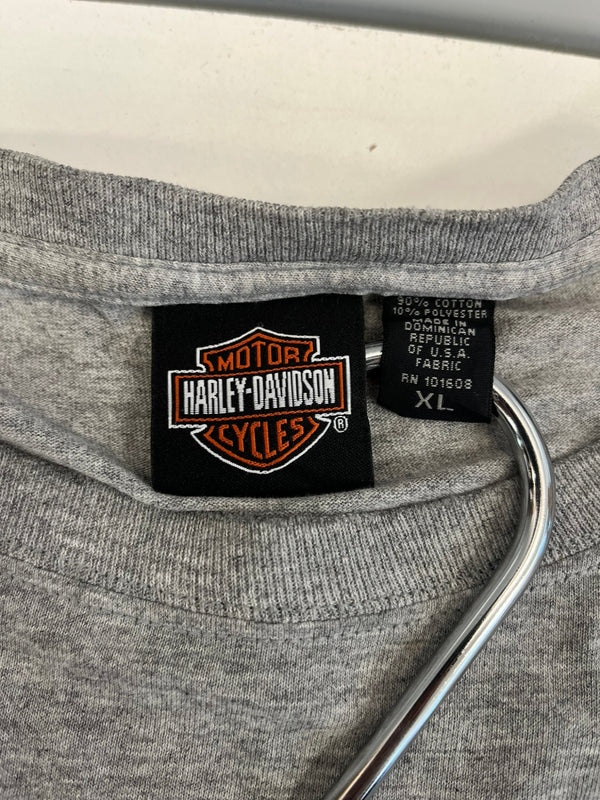 ハーレーダビッドソン HARLEY DAVIDSON 00's ©2004 シールドロゴ プリント モーターサイクル 袖プリント XL ロンT グレー LLサイズ 101MT-4110