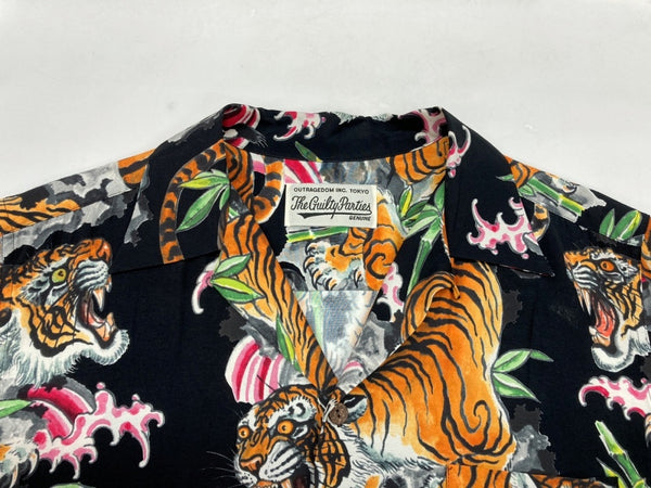 ワコマリア WACKO MARIA TIM LEHI S/S HAWAIIAN SHIRT ティム リーハイ ハワイアンシャツ アロハシャツ 半袖 開襟 タイガー 虎 フラワー 黒 半袖シャツ 花・植物 ブラック Mサイズ 104MT-369