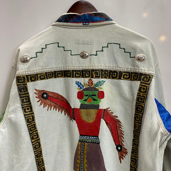 【曜日割引対象外】 エディーバウアー Eddie Bauer 70's 80's カスタムペイント デニムジャケット ジャケット マルチカラー Lサイズ 201MT-4620 VB