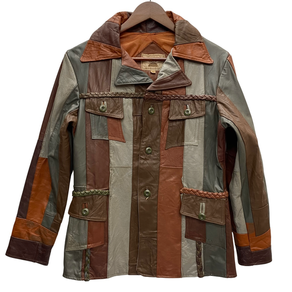 【曜日割引対象外】 ヴィンテージ vintage 80's~ Americana LEATHER USA製 パッチワーク レザージャケット ジャケット マルチカラー 40サイズ 201MT-4458 VB