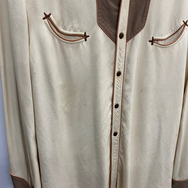 【曜日割引対象外】 ヴィンテージ vintage 40’s Circle A Western Wear Rayon Gabardine Shirt USA製 長袖シャツ ベージュ 201MT-4446 VB