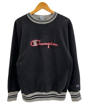 チャンピオン Champion 90s～ ヴィンテージ vintage 刺繍タグ リバースウィーブ REVERSE WEAVE US古着 スクリプトロゴ リブライン 黒  スウェット ブラック Lサイズ 101MT-4156