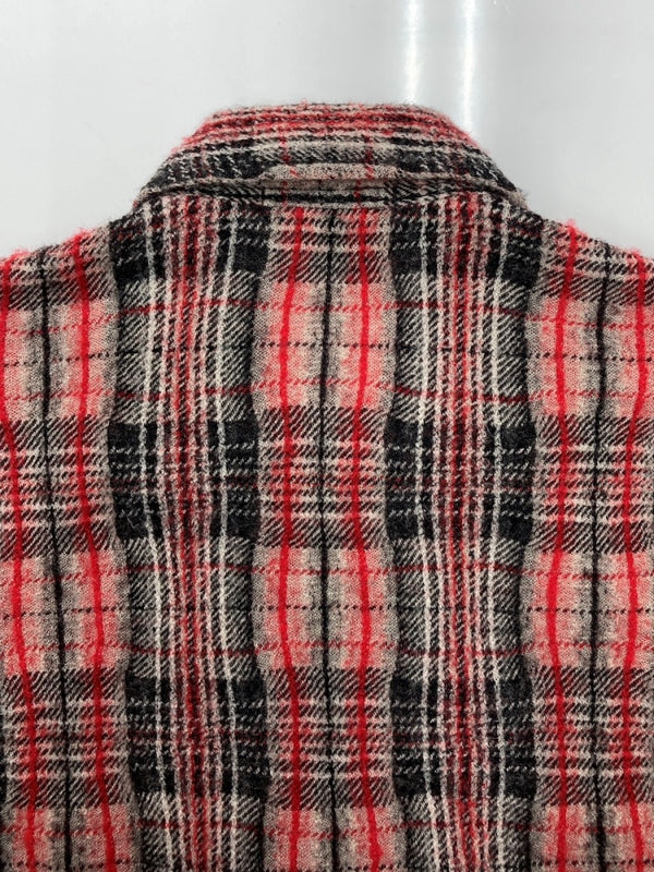 コムデギャルソン COMME des GARCONS HOMME 12AW ZIP UP CARDIGAN ジップ アップ カーディガン 切り替え ニット セーター 長袖 赤 HJ-T017 カーディガン チェック レッド Mサイズ 104MT-1625