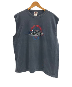 ハーレーダビッドソン Harley-Davidson 00's MORTERCYCLE イーグル モーターサイクル バイク バーアンドシールドロゴ 両面 プリント XL ノースリーブ ブルー LLサイズ 101MT-4537