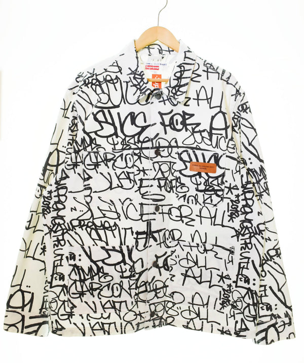 シュプリーム SUPREME ×COMME des GARCONS SHIRT 18aw C.D.G SHIRT Printed Canvas Chore Coat コムデギャルソン  ジャケット 総柄 ホワイト Lサイズ 103MT-331