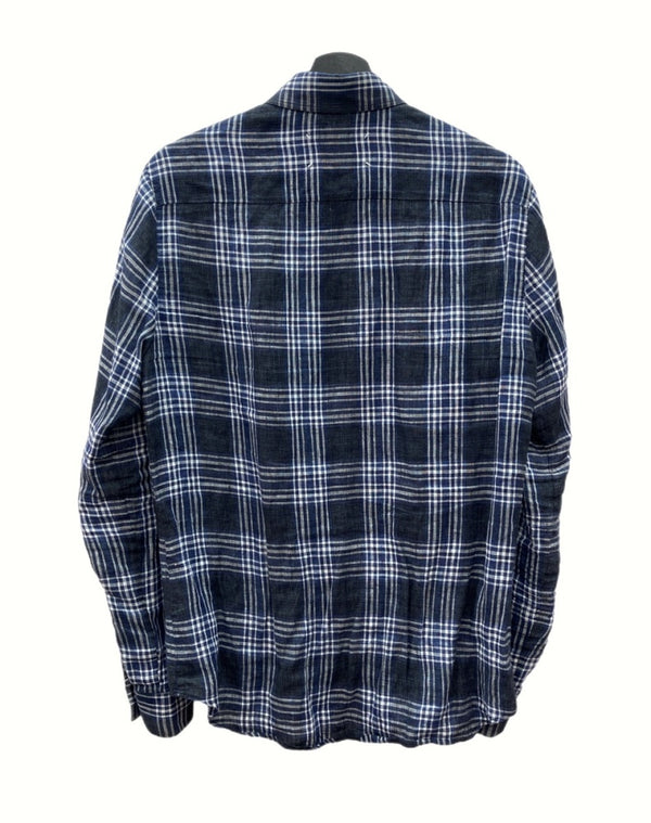 メゾンマルジェラ Maison Margiela LINEN CHECK SHIRT リネン チェック シャツ ボタンダウン BD 長袖 麻 薄手 青 S50DL0282 S44742 サイズ 38 長袖シャツ チェック ブルー 104MT-1072
