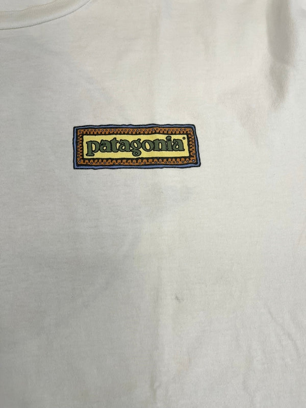 パタゴニア PATAGONIA 90s Vintage ヴィンテージ タグ USA製 MINGLED DESTINIES SHARED HABITAT プリント 長袖カットソー 白 XL ロンT ホワイト LLサイズ 101MT-4701