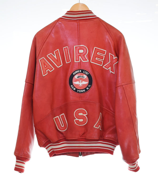 アビレックス AVIREX 90's 90年代 レザー スタジャン ラグラン スタジアムジャンパー ジャケット レッド Sサイズ 103MT-3102