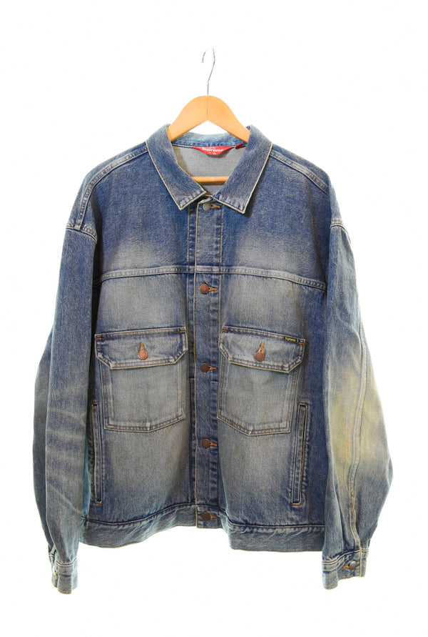 シュプリーム SUPREME 24AW DISTRESSED SELVEDGE TRUCKER JACKET ディストレスト セルビッジ トラッカー ジャケット デニム ジャケット青 ジャケット ブルー LLサイズ 103MT-1374